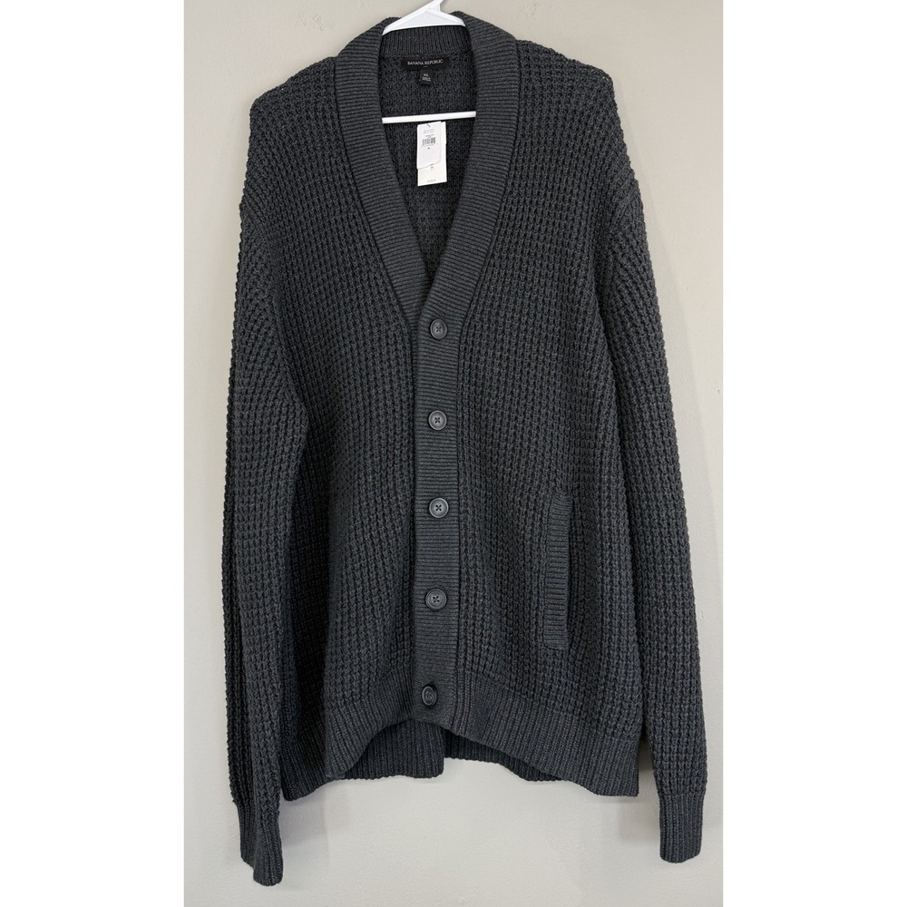 Banana Republic Waffle Knit Cardigan Sweater XL Heavy Cotton Nylon Wool Blend